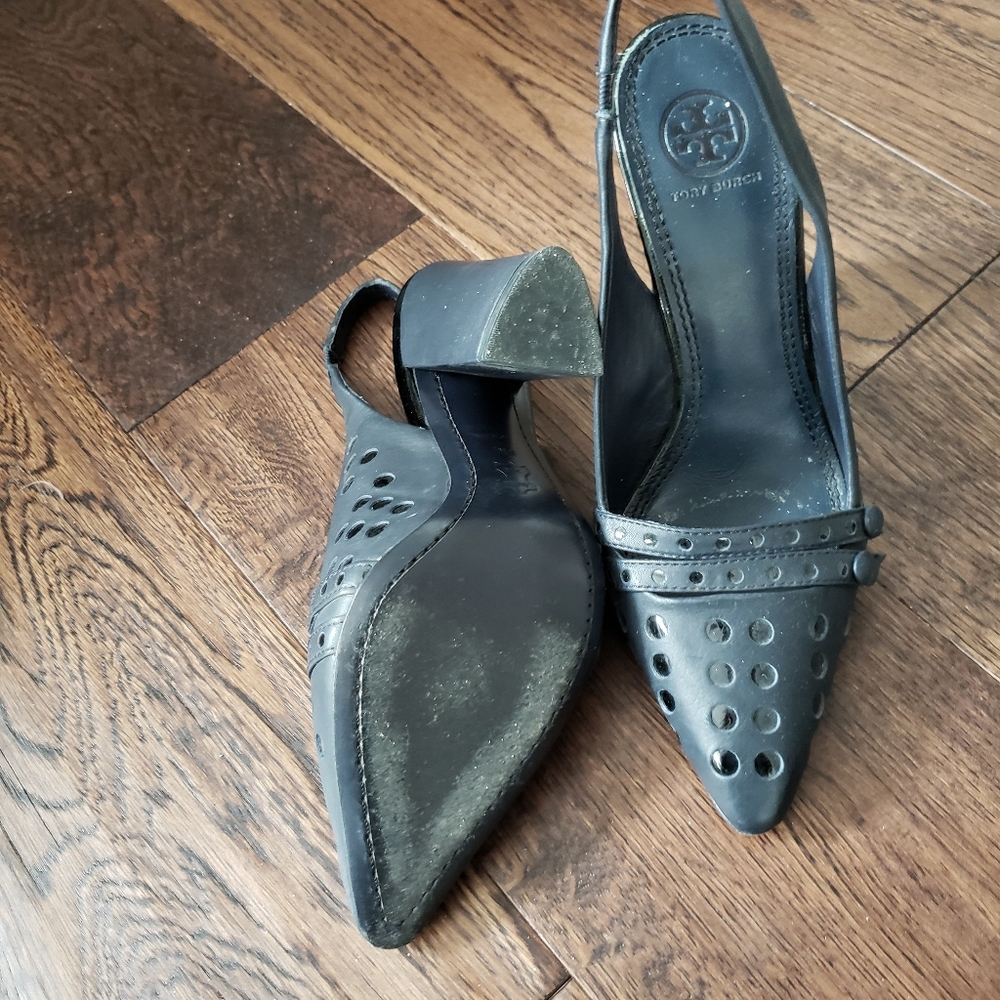Tory Burch Navy on navy sling back heels